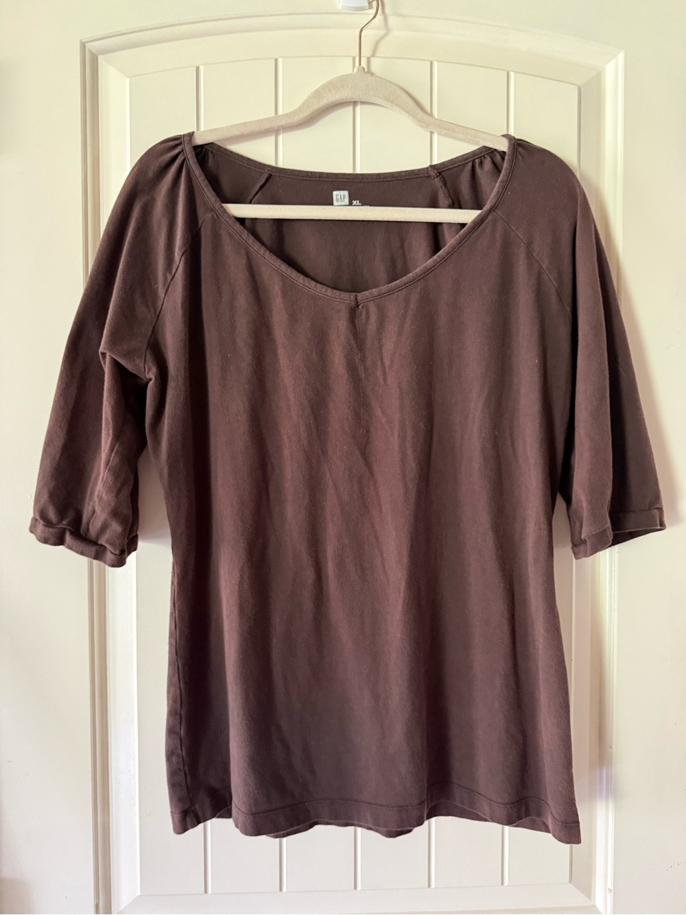 GAP Women's Scoop Neck Three-Quarter Sleeve Top - Brown